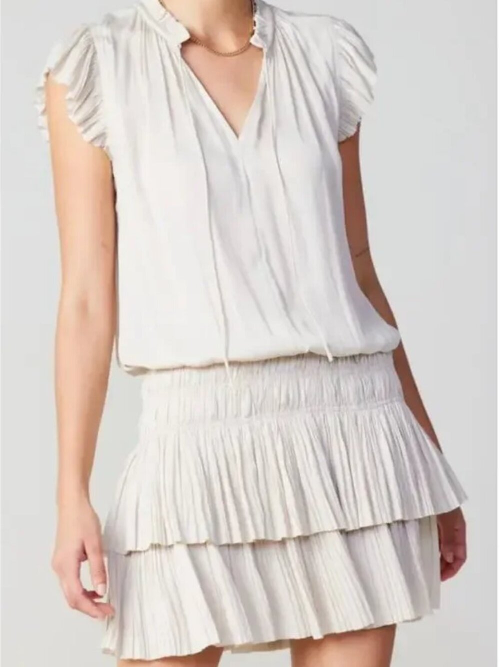 Current Air Gray Split Neck Flutter Sleeve Smocked Dress Womens Medium